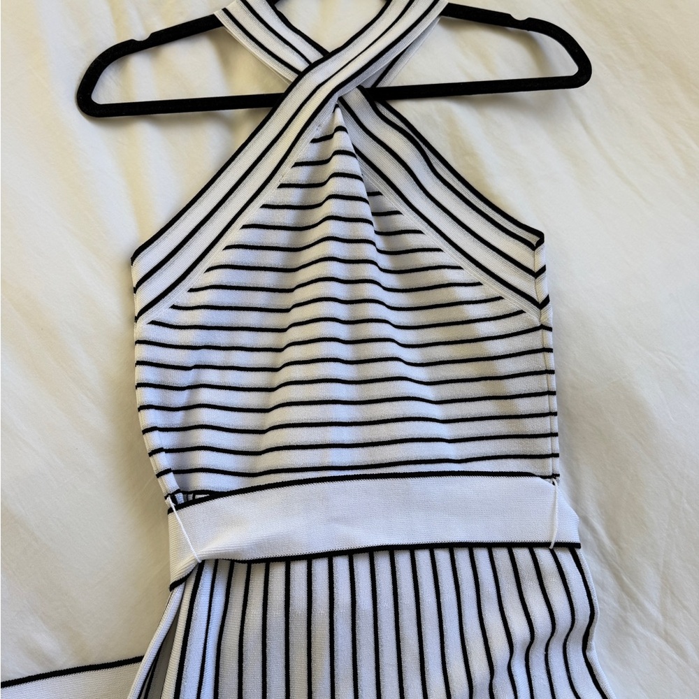 Ann Taylor White and Black Striped Strapless Dress - Picture 5 of 7